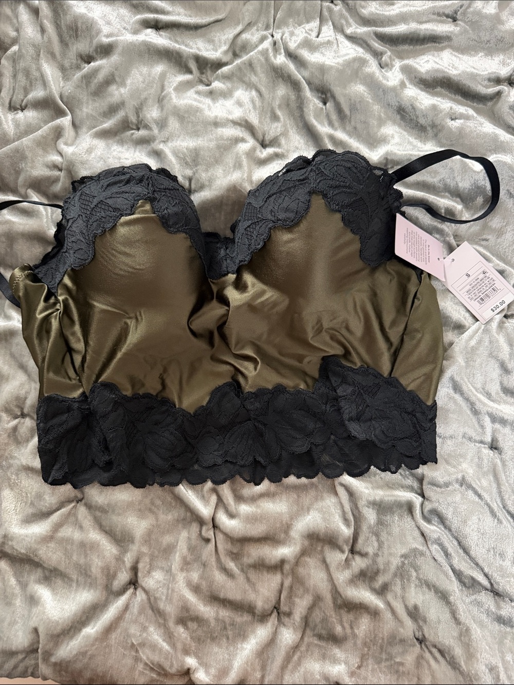 Olive Dark Green Lace-Trim Bustier Bralette - Women Intimates- Auden